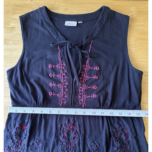 Greater Good Womens Embroidered Cotton Tunic Sleeveless Blue Magenta Medium Fit - Picture 8 of 12